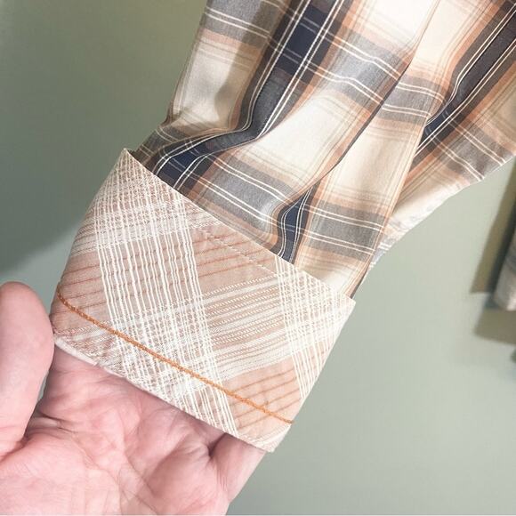 Joseph Abboud Cotton Plaid Collared Long Sleeve Button Down Shirt Brown XL - Picture 10 of 13